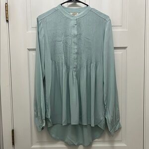 Sundance Light Blue 100% Rayon Pintucking High Neckline Blouse Top - Size Small
